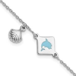 Kazi Luxury Sterling Silver Polished Enameled Dolphin Seashell 's 6in Bracelet